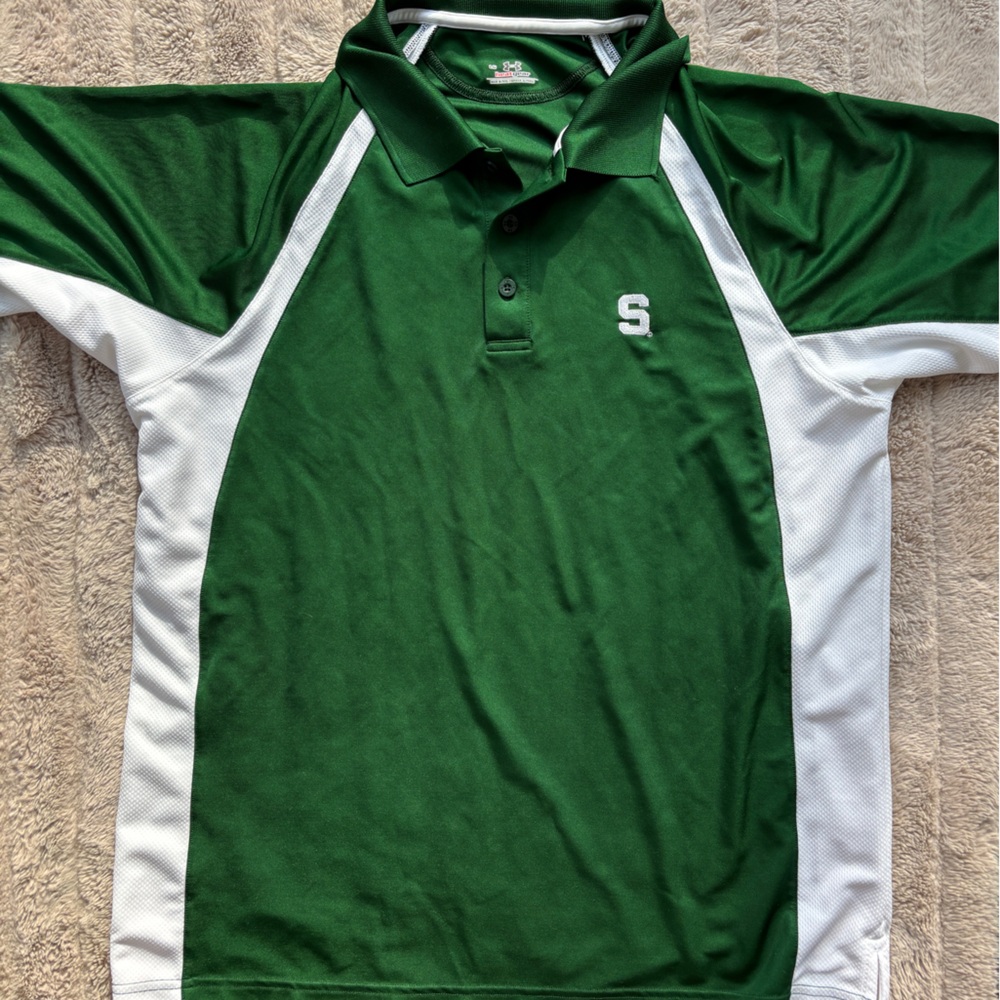 Under Armour Men's Performance Polo Green and White Michigan State University